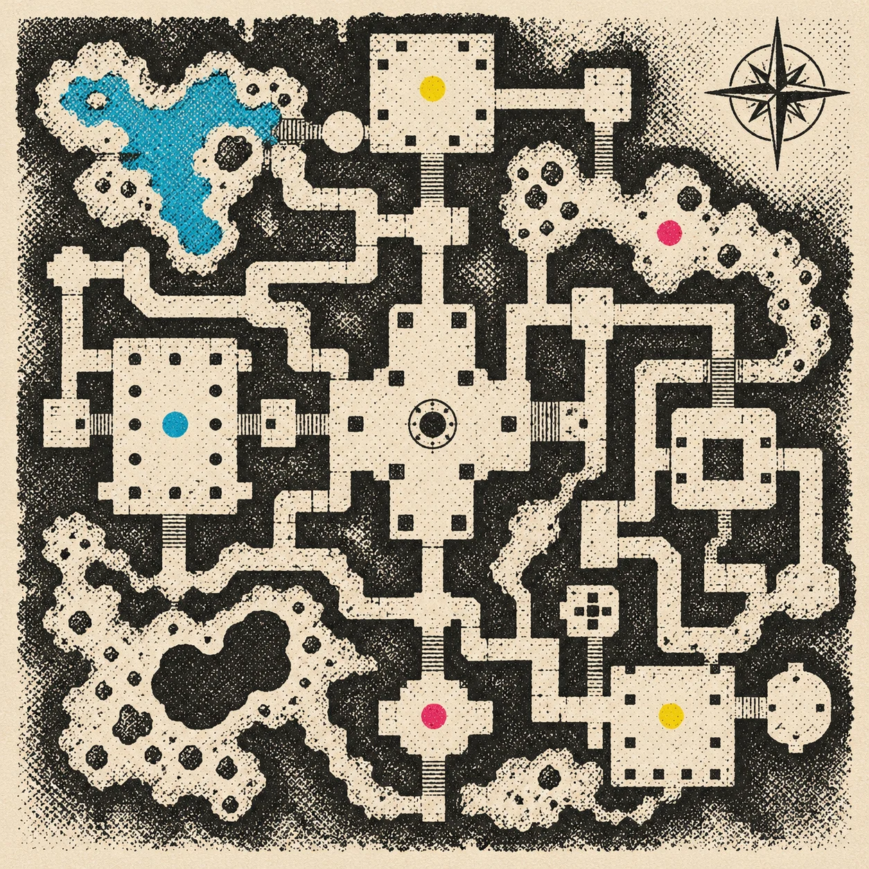 Printed illustration of a dungeon map