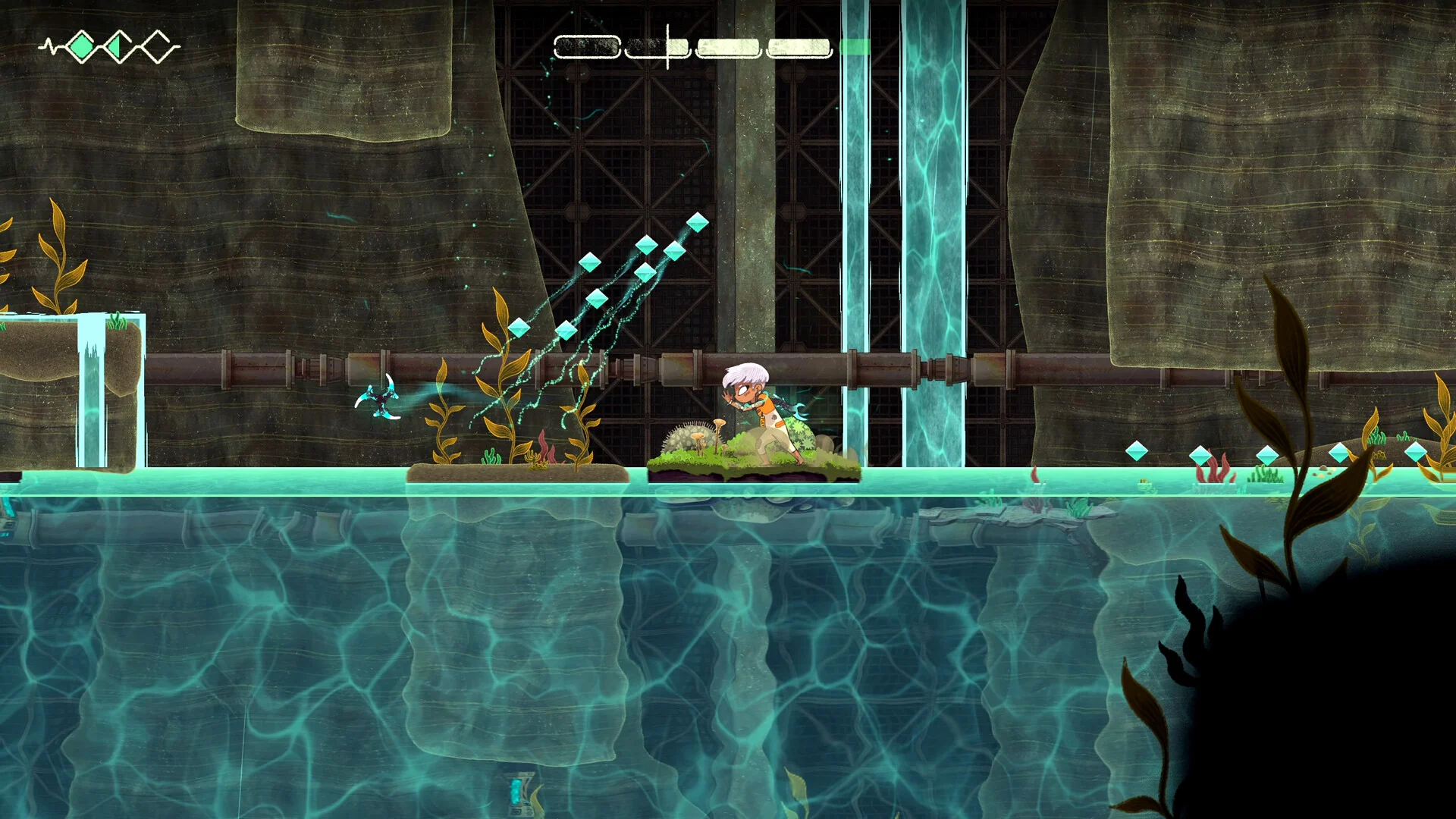 Echo Weaver official screenshot of platforming across broken stone